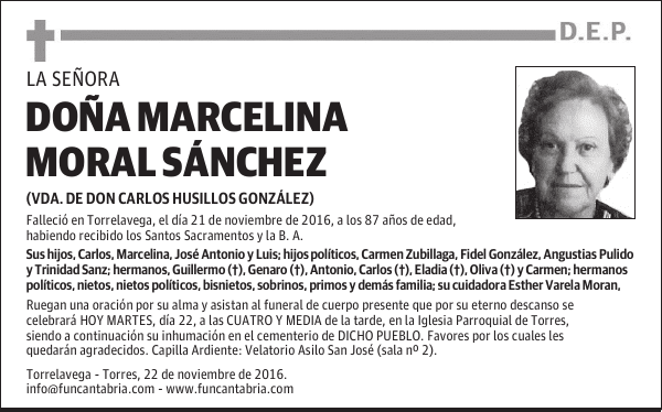 DOÑA MARCELINA MORAL SÁNCHEZ