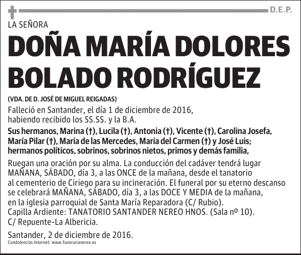 DOÑA MARIA DOLORES BOLADO RODRIGUEZ