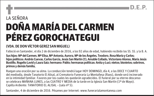 DOÑA MARÍA DEL CARMEN PÉREZ GOROCHATEGUI