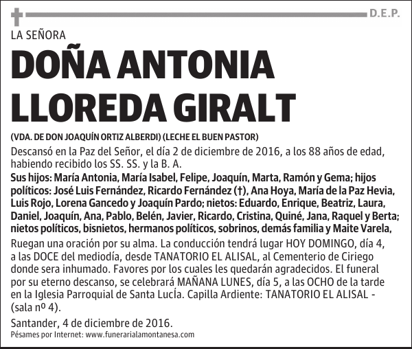 DOÑA ANTONIA LLOREDA GIRALT