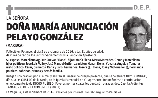 DOÑA MARÍA ANUNCIACIÓN PELAYO GONZÁLEZ