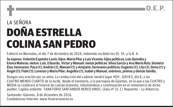DOÑA ESTRELLA COLINA SAN PEDRO