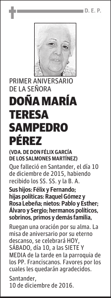 DOÑA MARÍA TERESA SAMPEDRO PÉREZ