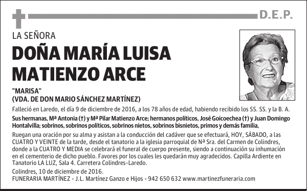 Dña. Mª LUISA MATIENZO ARCE