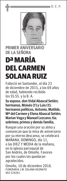 Dª MARIA DEL CARMEN SOLANA RUIZ