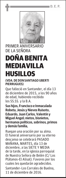 DOÑA BENITA MEDIAVILLA HUSILLOS