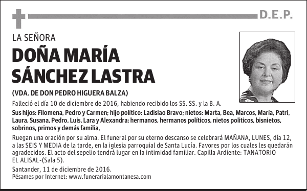 DOÑA MARÍA SÁNCHEZ LASTRA