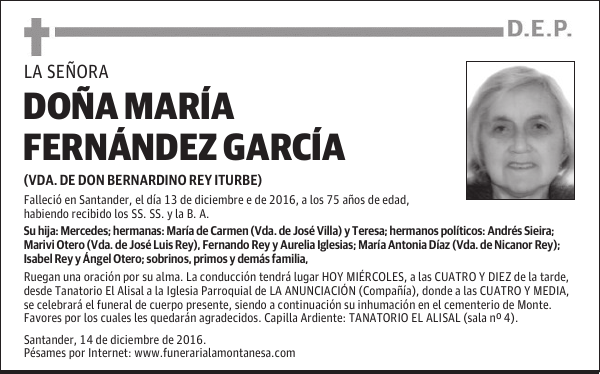 DOÑA MARÍA FERNÁNDEZ GARCÍA