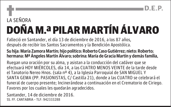 DOÑA Mª PILAR MARTÍN ÁLVARO