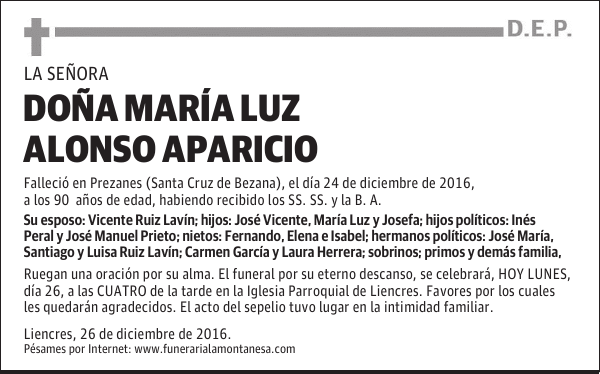 DOÑA MARÍA LUZ ALONSO APARICIO