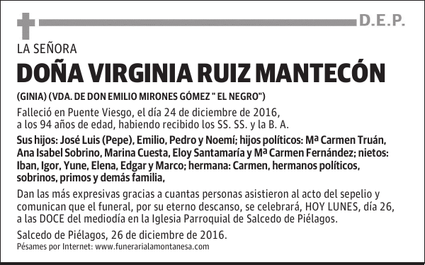 DOÑA VIRGINIA RUIZ MANTECÓN