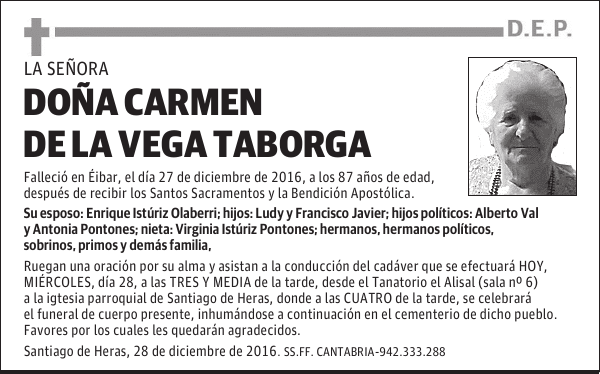 DOÑA CARMEN DE LA VEGA TABORGA