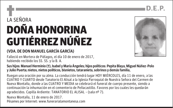 DOÑA HONORINA GUTIÉRREZ NÚÑEZ