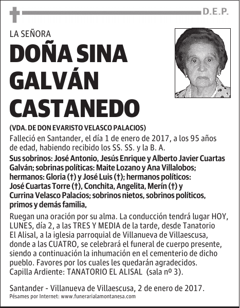 DOÑA SINA GALVÁN CASTANEDO