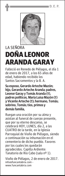 DOÑA LEONOR ARANDA GARAY