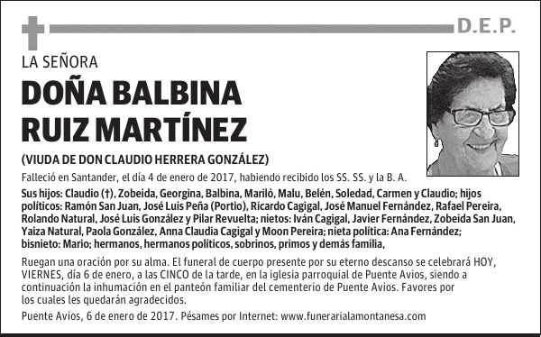 DOÑA BALBINA RUIZ MARTÍNEZ