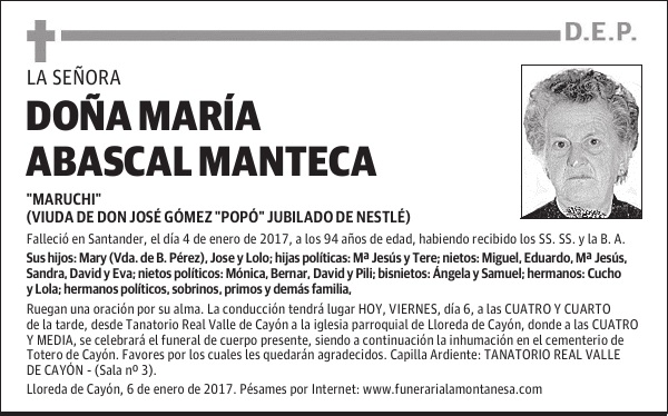 DOÑA MARÍA ABASCAL MANTECA