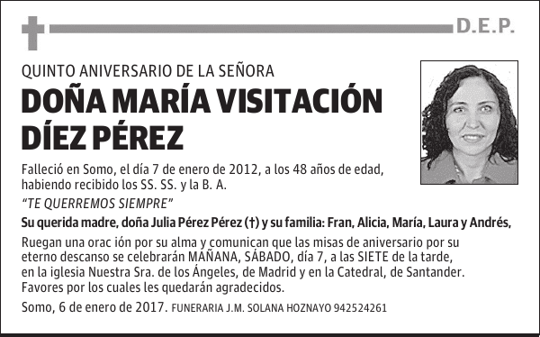 DOÑA MARIA VISITACION DIEZ PEREZ