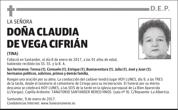DOÑA CLAUDIA DE VEGA CIFRIÁN