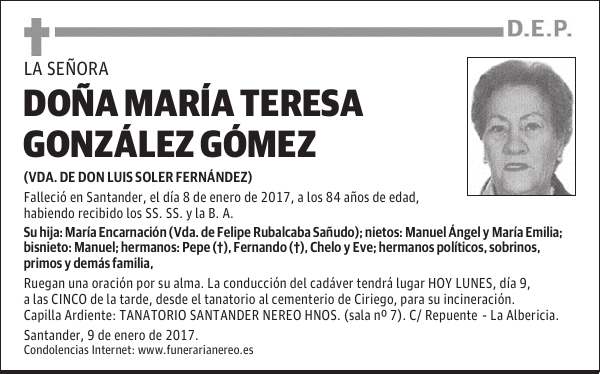 DOÑA MARÍA TERESA GONZÁLEZ GÓMEZ