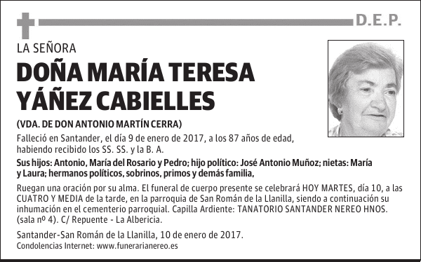 DOÑA MARÍA TERESA YÁÑEZ CABIELLES