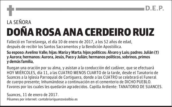 DOÑA ROSA ANA CERDEIRO RUIZ