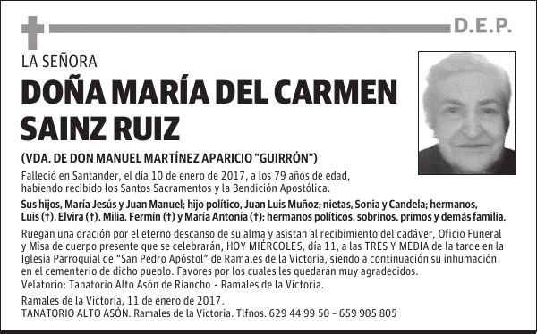 DOÑA MARÍA DEL CARMEN SAINZ RUIZ