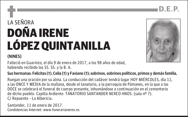 DOÑA IRENE LÓPEZ QUINTANILLA