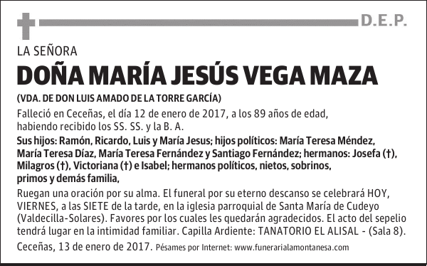 DOÑA MARÍA JESÚS VEGA MAZA