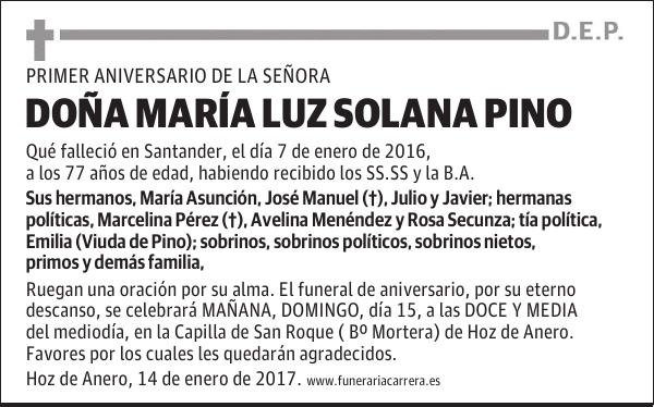 DOÑA MARÍA LUZ SOLANA PINO