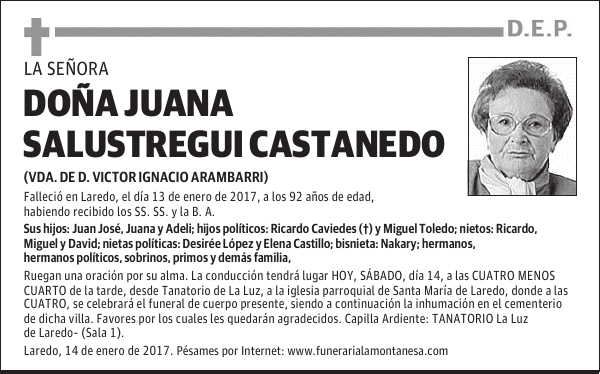 DOÑA JUANA SALUSTREGUI CASTANEDO