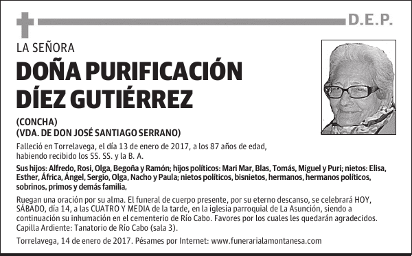 DOÑA PURIFICACIÓN DÍEZ GUTIÉRREZ