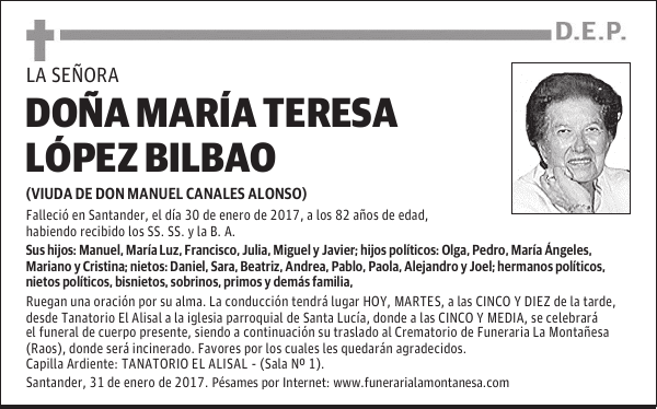 DOÑA MARIA TERESA LOPEZ BILBAO