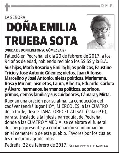 DOÑA EMILIA TRUEBA SOTA