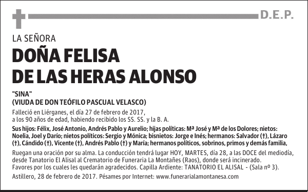 DOÑA FELISA DE LAS HERAS ALONSO