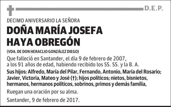 DOÑA MARÍA JOSEFA HAYA OBREGÓN