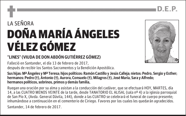 DOÑA Mª ANGELES VELEZ GÓMEZ