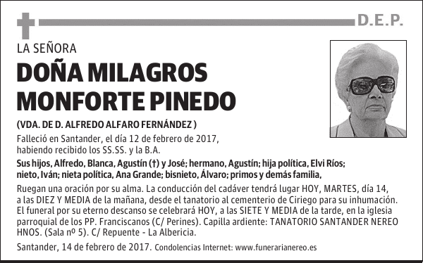 DOÑA MILAGROS MONFORTE PINEDO