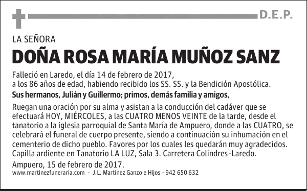 Dª ROSA MARÍA MUÑOZ SANZ