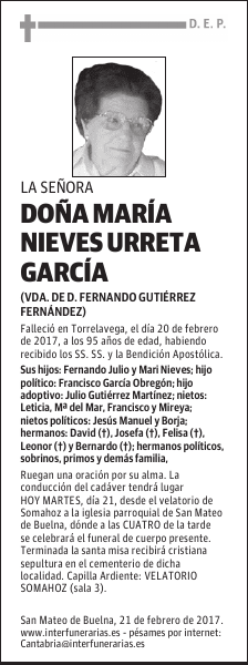 DOÑA MARÍA NIEVES URRETA GARCÍA
