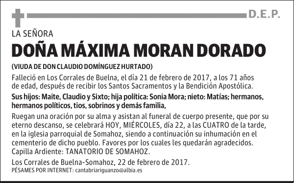 DOÑA MÁXIMA MORAN DORADO