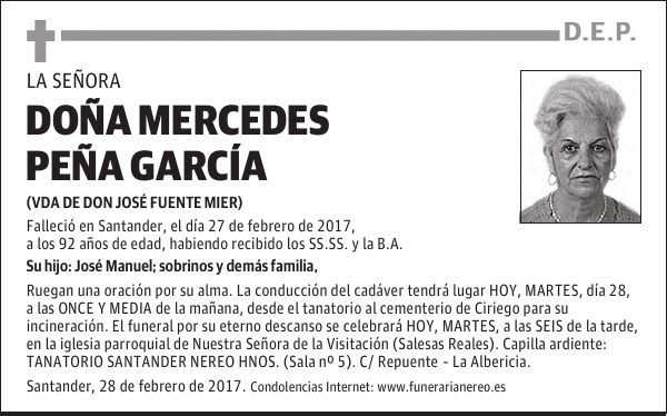 DOÑA MERCEDES PEÑA GARCIA