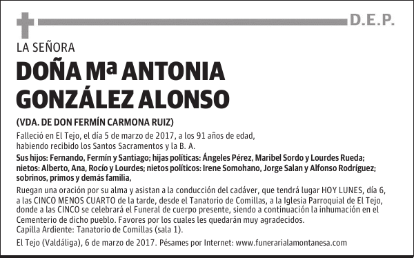 DOÑA Mª ANTONIA GONZÁLEZ ALONSO