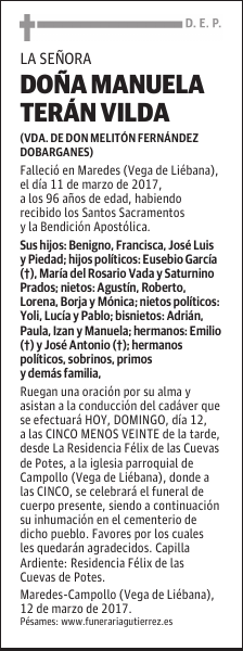 Dña MANUELA TERÁN VILDA
