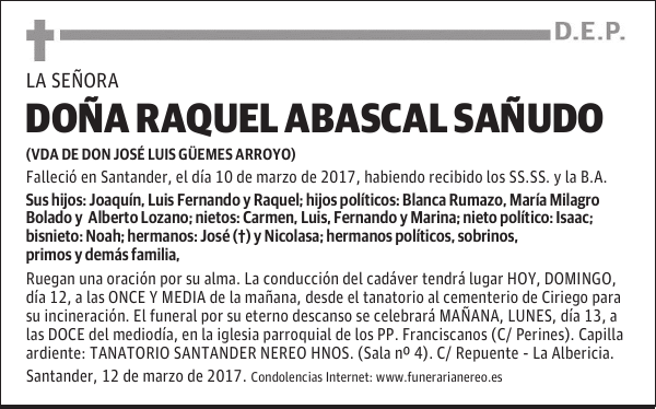 DOÑA RAQUEL ABASCAL SAÑUDO