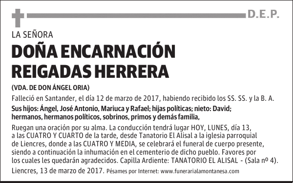 DOÑA ENCARNACIÓN REIGADAS HERRERA