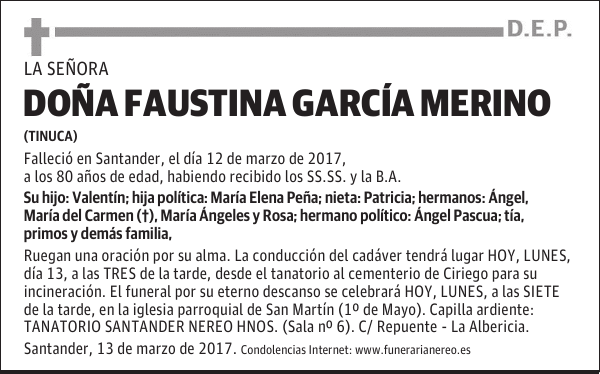 DOÑA FAUSTINA GARCIA MERINO