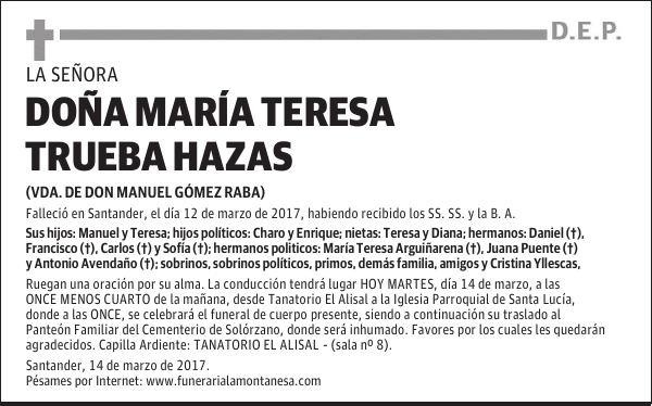 DOÑA MARÍA TERESA TRUEBA HAZAS