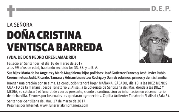 DOÑA CRISTINA VENTISCA BARREDA