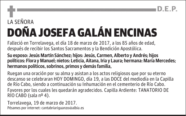 DOÑA JOSEFA GALÁN ENCINAS